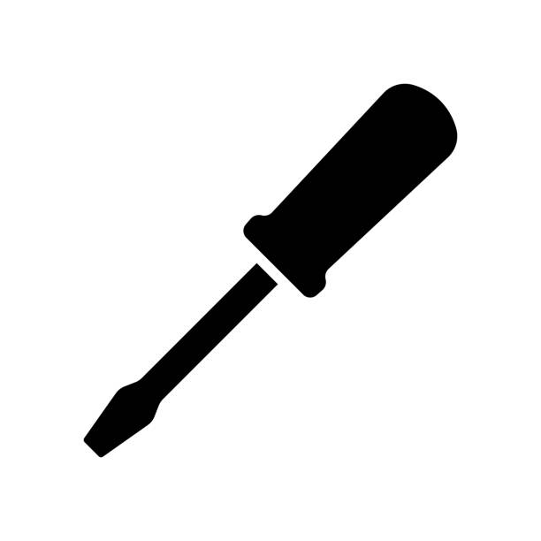 ilustrações, clipart, desenhos animados e ícones de ícone de chave de fenda. silhueta preta. vista frontal. ilustração gráfica plana simples vetorial. objeto isolado em um plano de fundo branco. isolar. - screwdriver