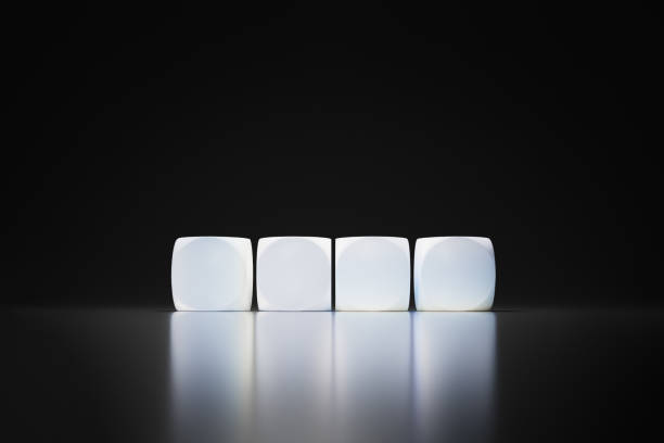istock Lightbox, backlit letter cubes with blank space for letters on black background, 3d rendering. Internet slang, abbreviation signs and corporate concepts 1443093759