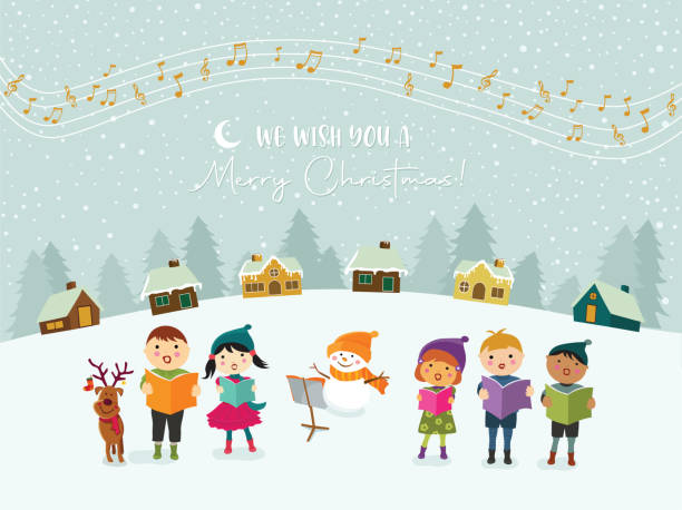 illustrations, cliparts, dessins animés et icônes de chants de noël retentirent de noël pour les enfants - caroler christmas music winter