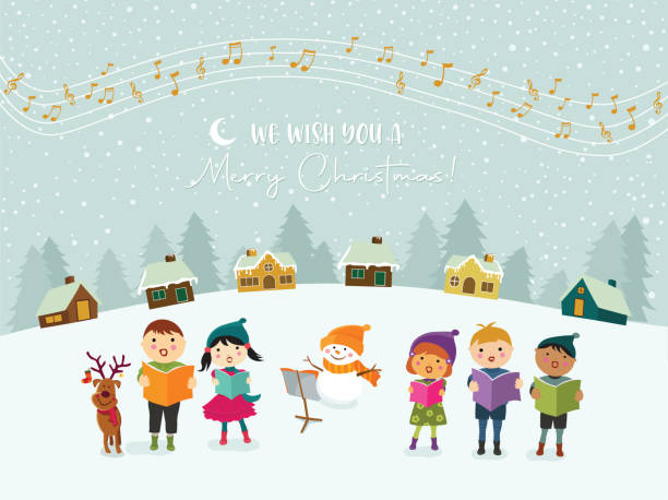 ilustrações, clipart, desenhos animados e ícones de cantando carols de natal para crianças - caroler