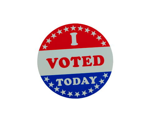Single vote sticker isolated on white background for United States election to illustrate voter rights