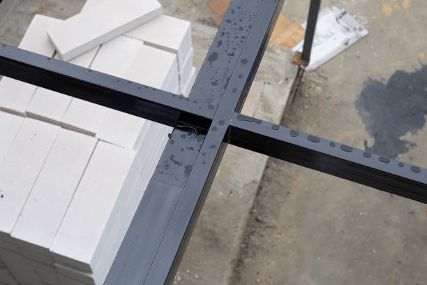 istock Steel roof structure. Build a room addition 1443100455