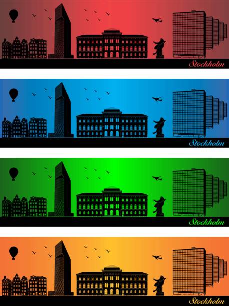sztokholm w czterech różnych kolorach - silhouette city town stockholm stock illustrations