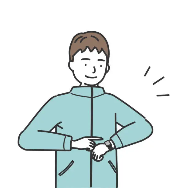 Vector illustration of Sporty man checking his smartwatch