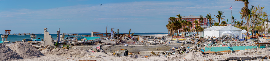 Fort Myers Beach, FL, USA - November 19, 2022: Hurricane Ian destruction Ft Myers Beaches Florida USA