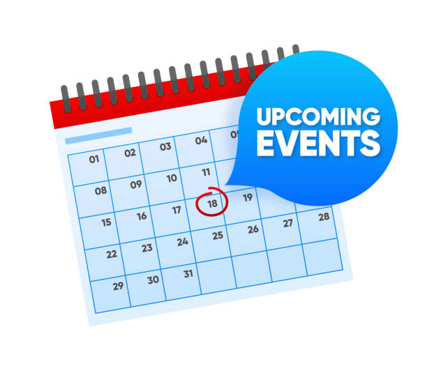 Upcoming events. Badge on calendar. Reminder isolated on white background. Vector illustration. Upcoming events. Badge on calendar. Reminder isolated on white background. Vector illustration upcoming events stock illustrations