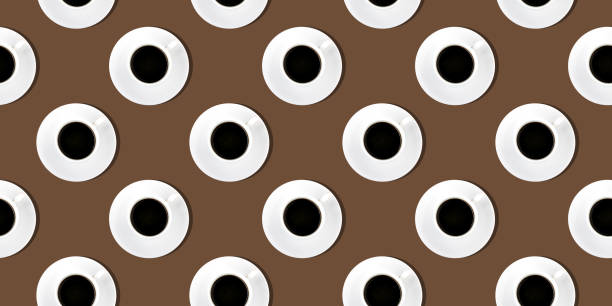 tazas de café negro sobre fondo marrón moka - black coffee mocha high angle view black fotografías e imágenes de stock