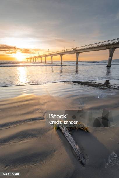 Beautiful Sunrise At New Brighton Pier Christchurch New Zealand Stock Photo - Download Image Now