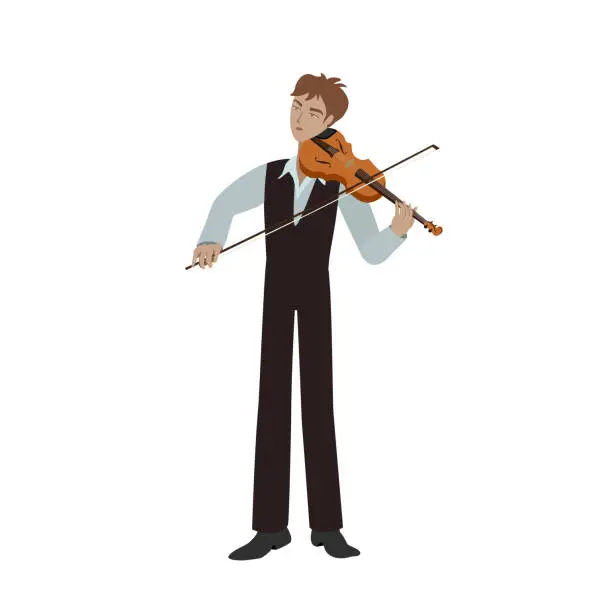 Vector illustration of The musician plays the violin. Classical music performer. Violin playing. Orchestrator.
