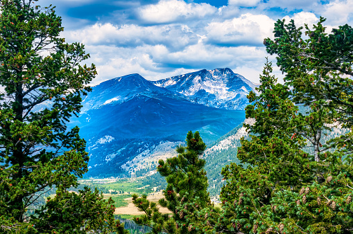 View of Sawatch Range Colorado.  Iconic view taken from the top of Vail, Colorado showing iconic vista of Sawatch Mountain Range in the Holy Cross Wilderness Area.  Captured as a 14-bit Raw file. Edited in ProPhoto RGB color space.