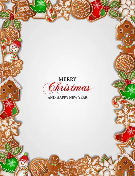 Vector illustration of christmas background with gingerbread cookies. christmas frame with gingerbreads