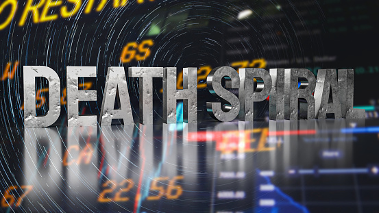death spiral  metal text on business background  3d rendering