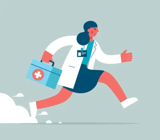 Vector illustration of Running young doctor