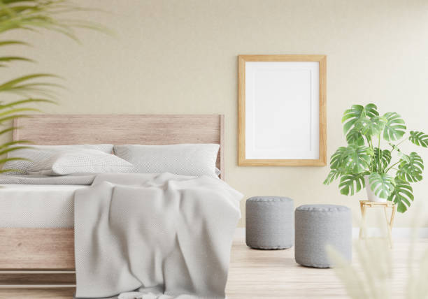 istock 3D Modern interior of bedroom with mockup photo frame 1443139170