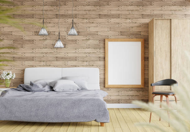 istock 3D Modern interior of bedroom with mockup photo frame 1443139171