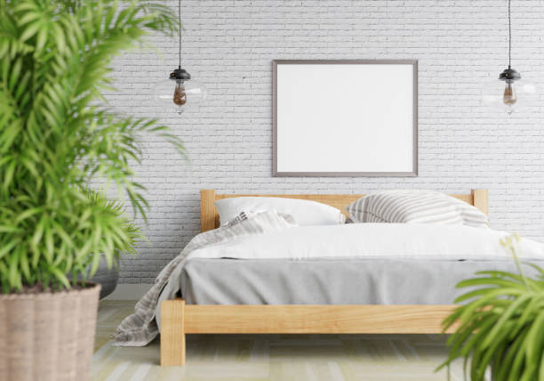 istock 3D Modern interior of bedroom with mockup photo frame 1443139561