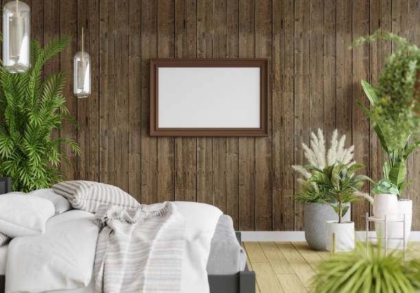 istock 3D Modern interior of bedroom with mockup photo frame 1443140242