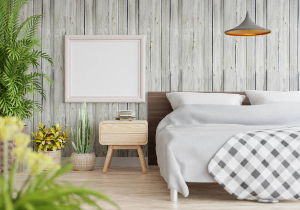 istock 3D Modern interior of bedroom with mockup photo frame 1443140245