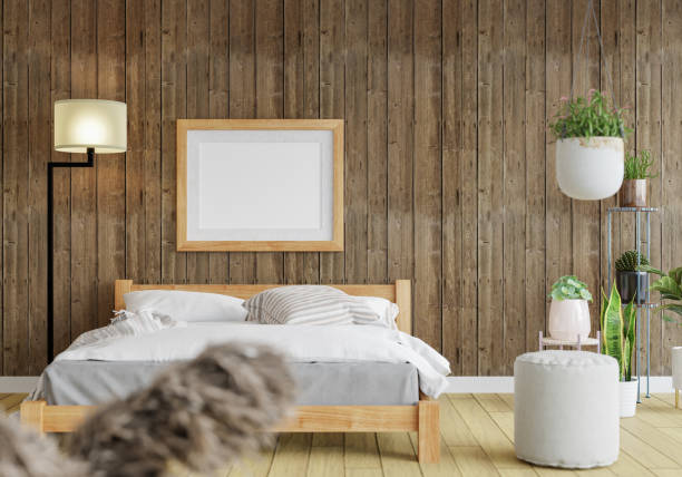 istock 3D Modern interior of bedroom with mockup photo frame 1443140336