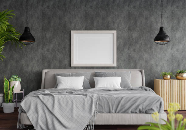 istock 3D Modern interior of bedroom with mockup photo frame 1443140337