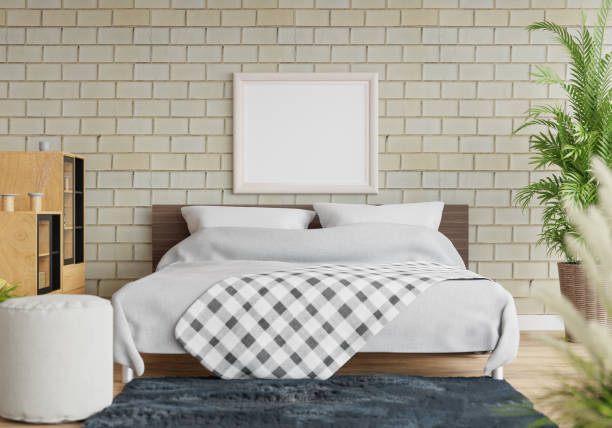 istock 3D Modern interior of bedroom with mockup photo frame 1443140415