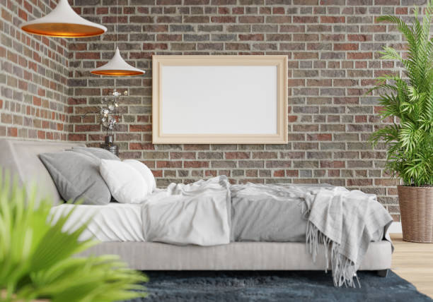 istock 3D Modern interior of bedroom with mockup photo frame 1443140528