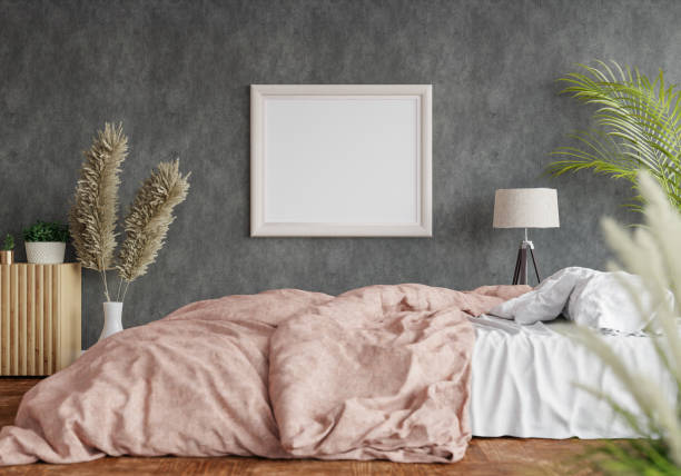 istock 3D Modern interior of bedroom with mockup photo frame 1443140529