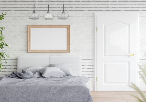 istock 3D Modern interior of bedroom with mockup photo frame 1443140530