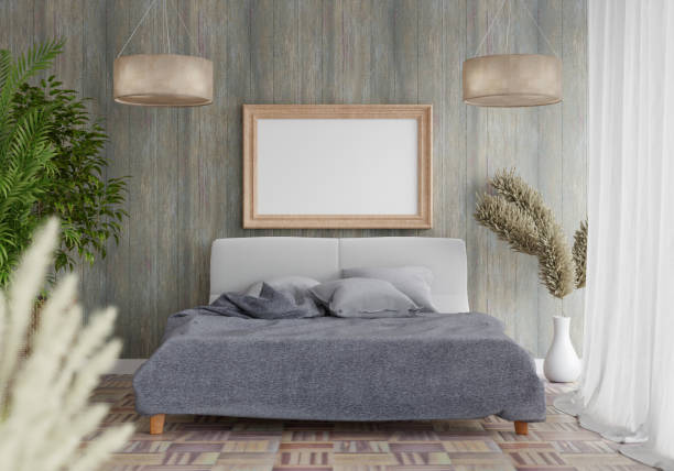 istock 3D Modern interior of bedroom with mockup photo frame 1443140711