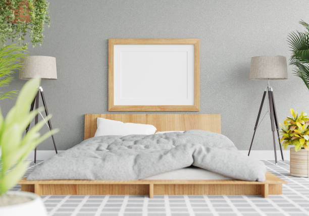 istock 3D Modern interior of bedroom with mockup photo frame 1443142751