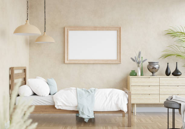 istock 3D Modern interior of bedroom with mockup photo frame 1443142865