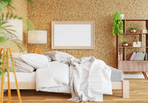 istock 3D Modern interior of bedroom with mockup photo frame 1443142959