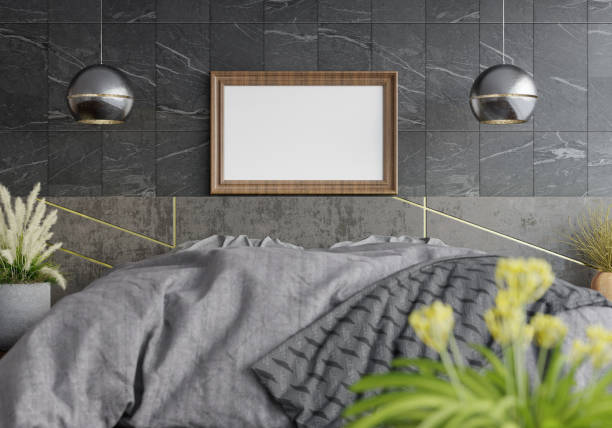 istock 3D Modern interior of bedroom with mockup photo frame 1443144092
