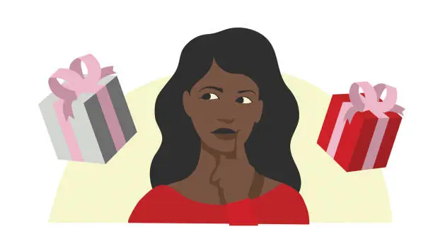 Vector illustration of Woman Thinking About Gift