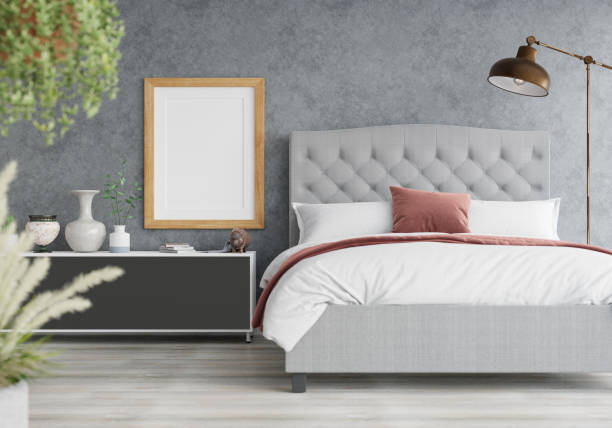 istock 3D Modern interior of bedroom with mockup photo frame 1443145593