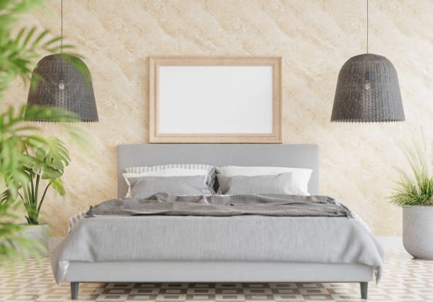 istock 3D Modern interior of bedroom with mockup photo frame 1443151103