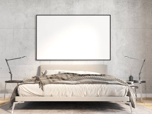 istock 3D Modern interior of bedroom with mockup photo frame 1443153911