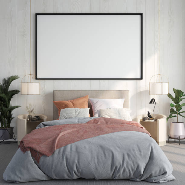 istock 3D Modern interior of bedroom with mockup photo frame 1443153914