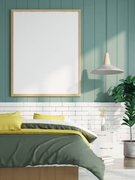 istock 3D Modern interior of bedroom with mockup photo frame 1443153960