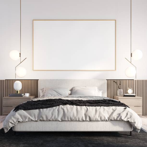 istock 3D Modern interior of bedroom with mockup photo frame 1443153964