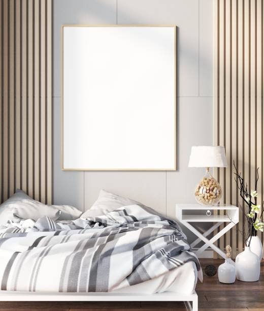istock 3D Modern interior of bedroom with mockup photo frame 1443153966