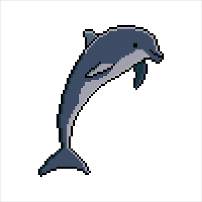 Dolphin jump in pixel art. Vector illustration.