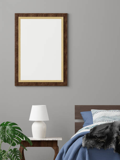 istock 3D Modern interior of bedroom with mockup photo frame 1443154715