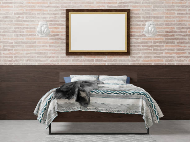 istock 3D Modern interior of bedroom with mockup photo frame 1443154873