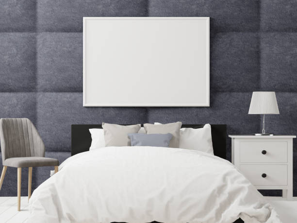 istock 3D Modern interior of bedroom with mockup photo frame 1443154874