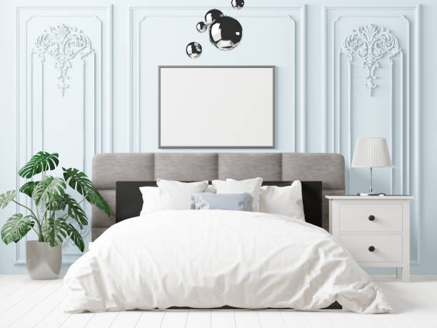 istock 3D Modern interior of bedroom with mockup photo frame 1443154906