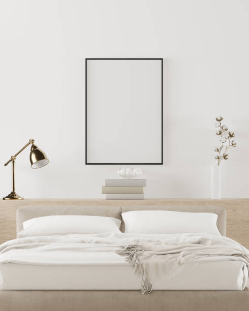 istock 3D Modern interior of bedroom with mockup photo frame 1443155003