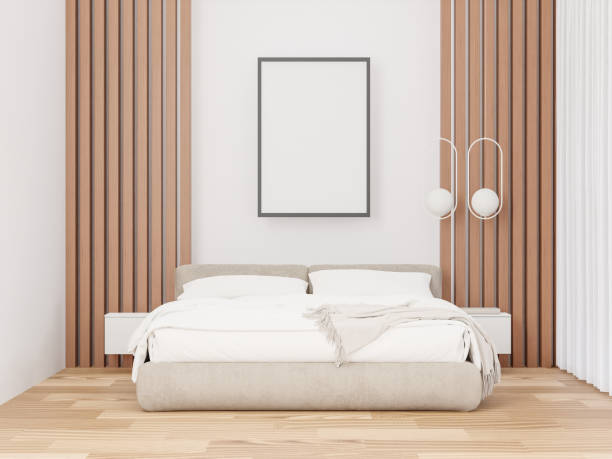istock 3D Modern interior of bedroom with mockup photo frame 1443155072