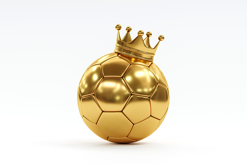 Gold soccer ball or football isolated on white 3d illustration background