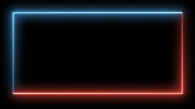 Abstract seamless pattern of neon glowing ultraviolet lines. Neon red and blue color glowing ultraviolet lines. Looped rectangle animated frame on transparent background with alpha channel.